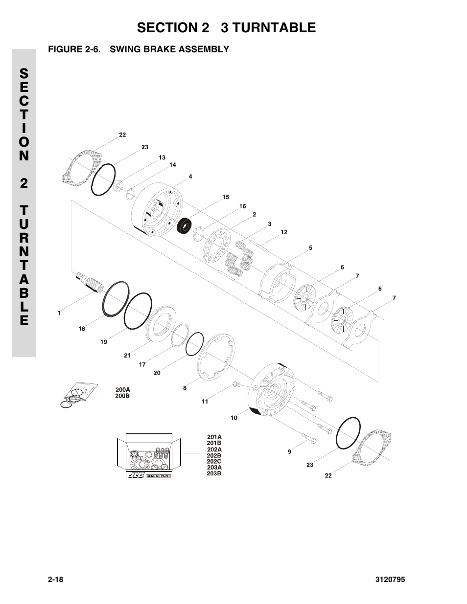 Figure 2-6. swing brake assembly, Swing brake assembly -18 | JLG 600SC_660SJC ANSI Parts Manual User Manual | Page 46 / 226