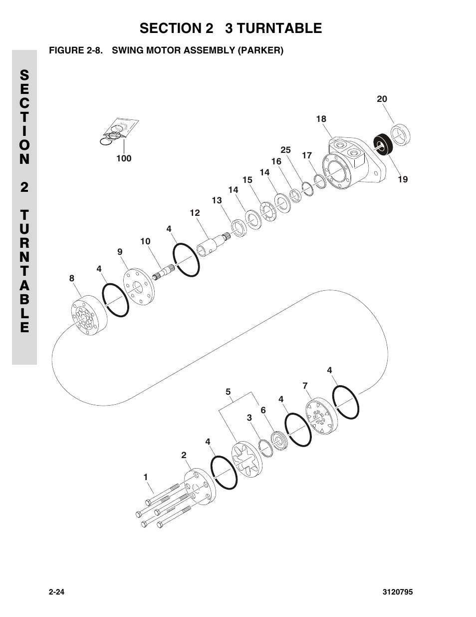 Figure 2-8. swing motor assembly (parker), Swing motor assembly (parker) -24 | JLG 600SC_660SJC ANSI Parts Manual User Manual | Page 52 / 226