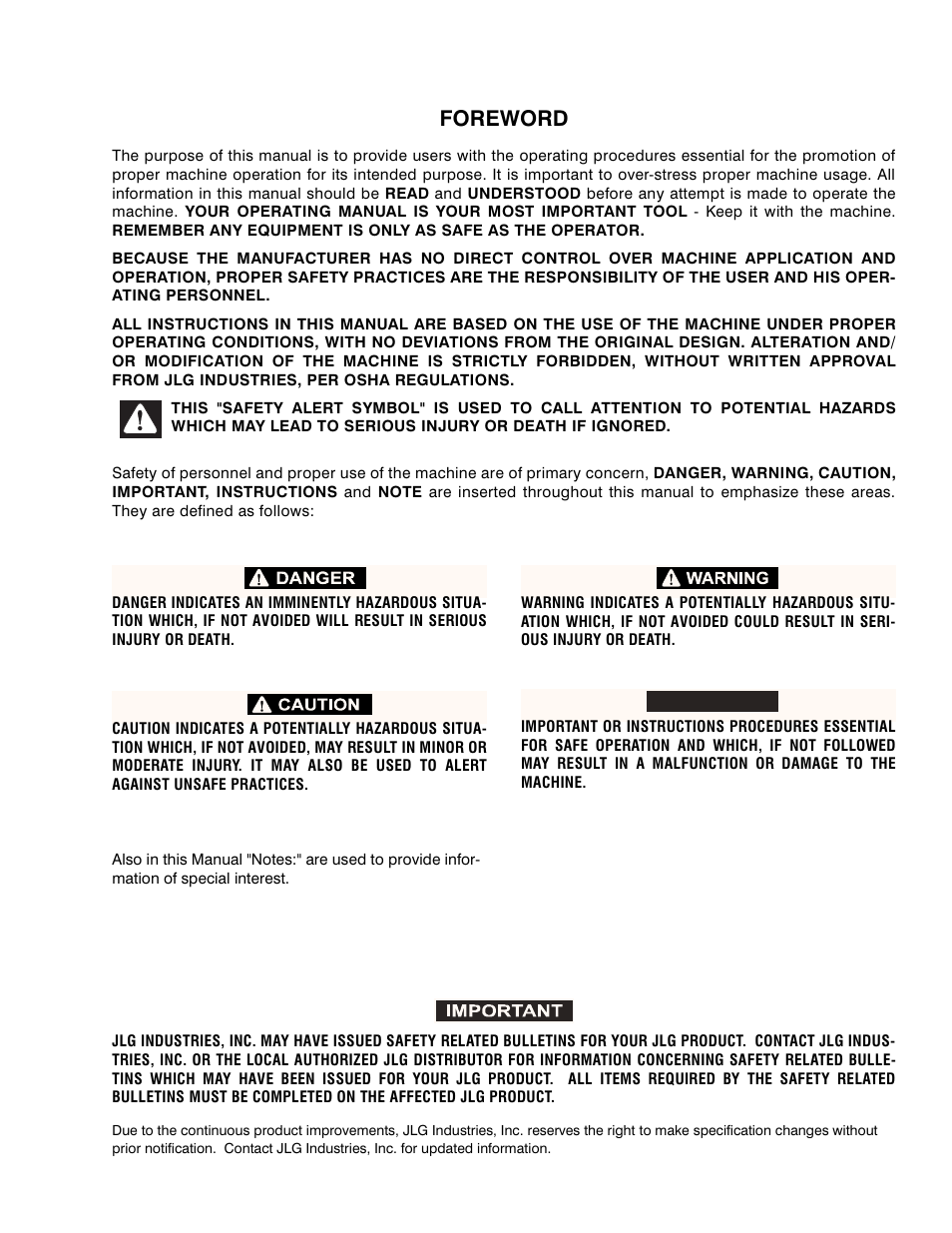 Foreword | JLG 15VPSP Service Manual User Manual | Page 3 / 94