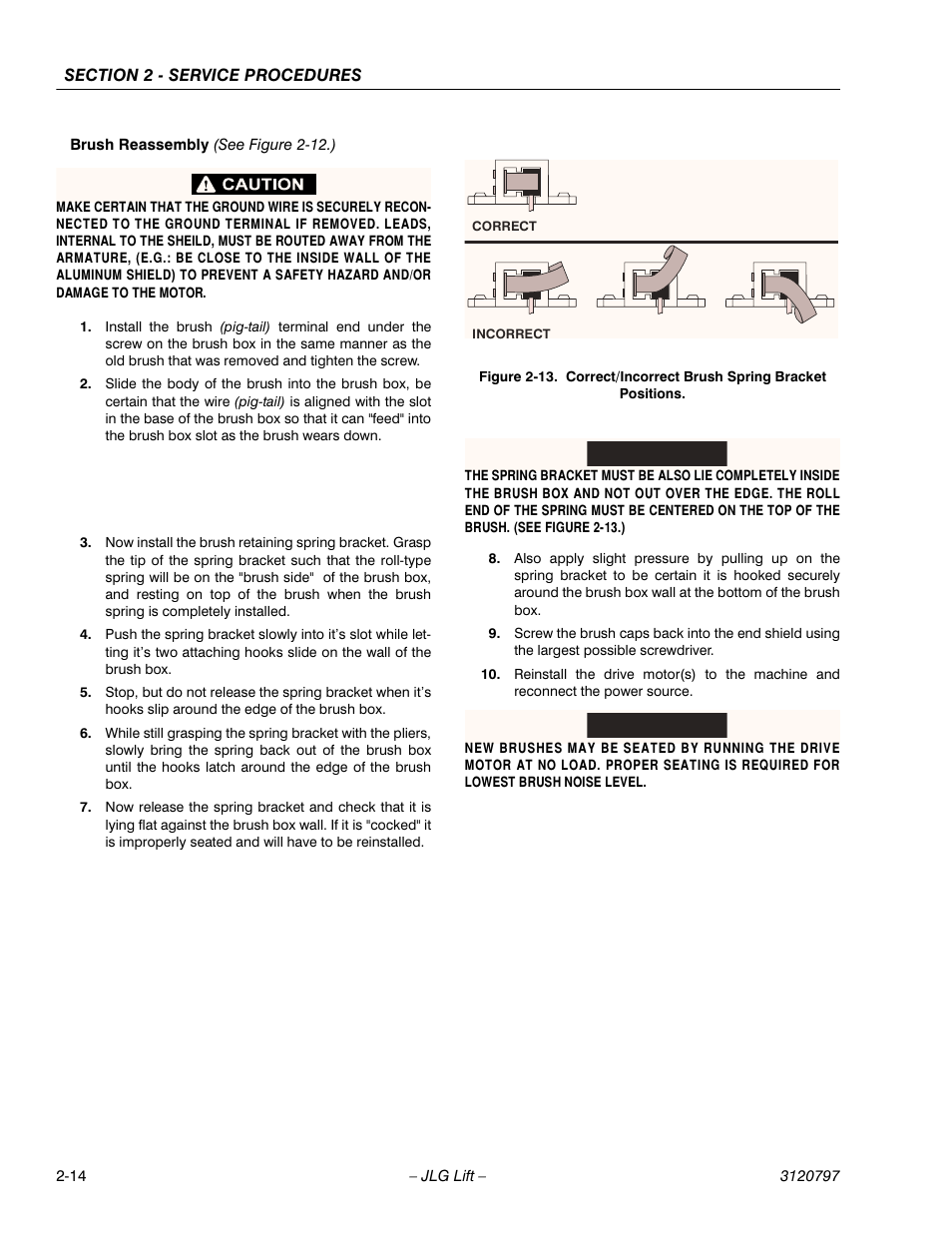 Brush reassembly (see figure 2-12.), Important | JLG 15VPSP Service Manual User Manual | Page 32 / 94