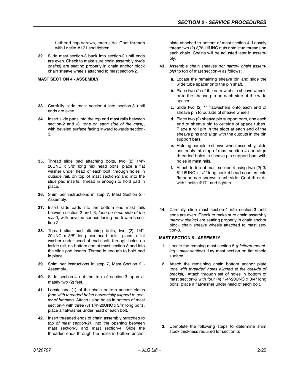 Mast section 4 - assembly, Mast section 5 - assembly | JLG 15VPSP Service Manual User Manual | Page 47 / 94