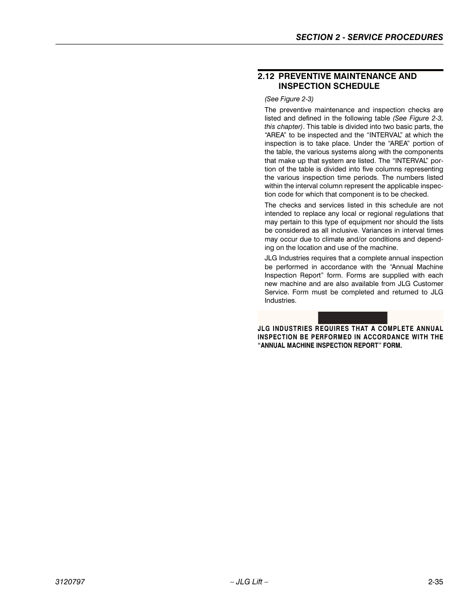 12 preventive maintenance and inspection schedule, See figure 2-3), Preventive maintenance and inspection schedule -35 | Important | JLG 15VPSP Service Manual User Manual | Page 53 / 94