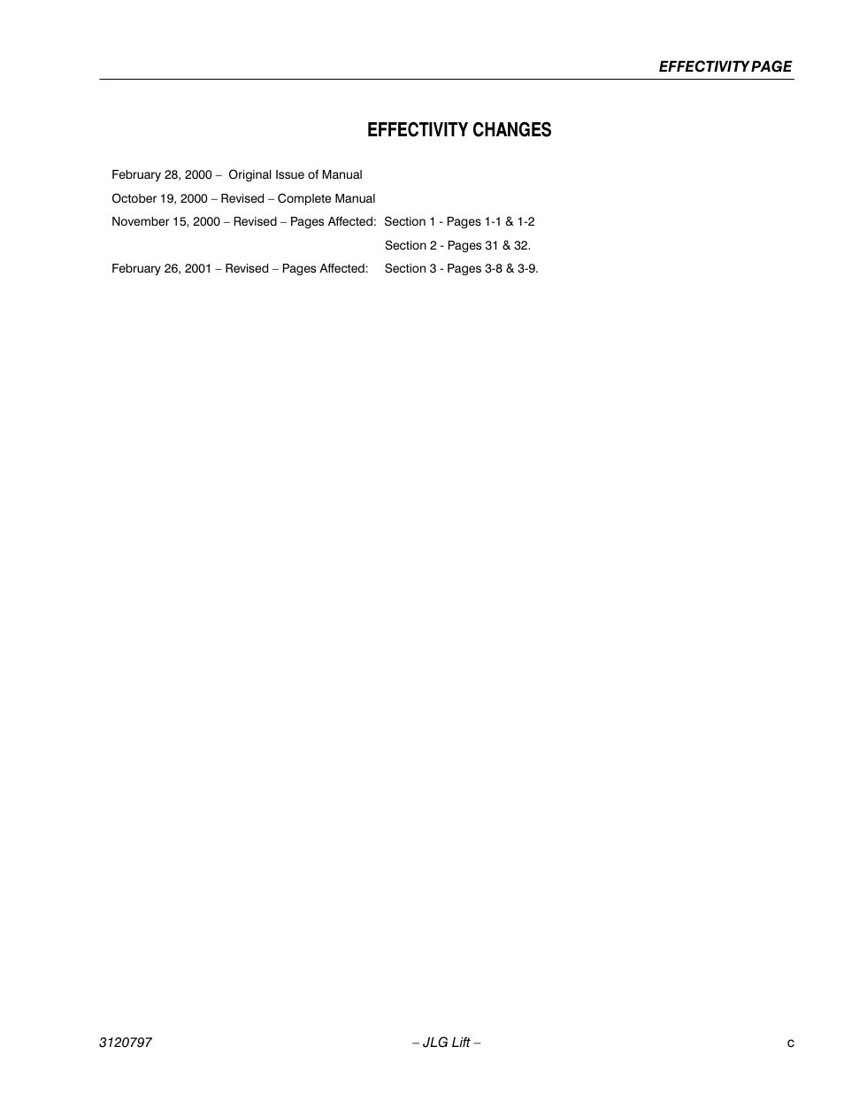 Effectivity changes | JLG 15VPSP Service Manual User Manual | Page 7 / 94