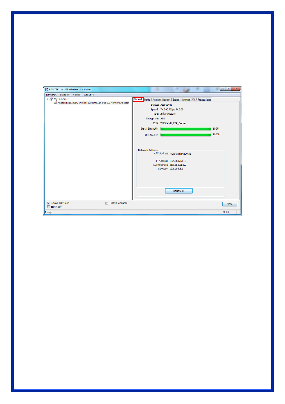 Wireless lan utility, Eneral, Rofile | Advantek Networks AWN-USB-11N2 User Manual | Page 13 / 22