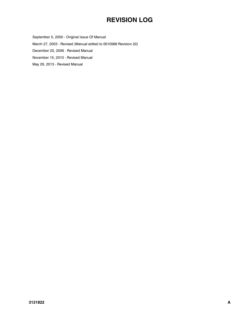 Revision log | JLG 15VPSP (3121822) Parts Manual User Manual | Page 3 / 92