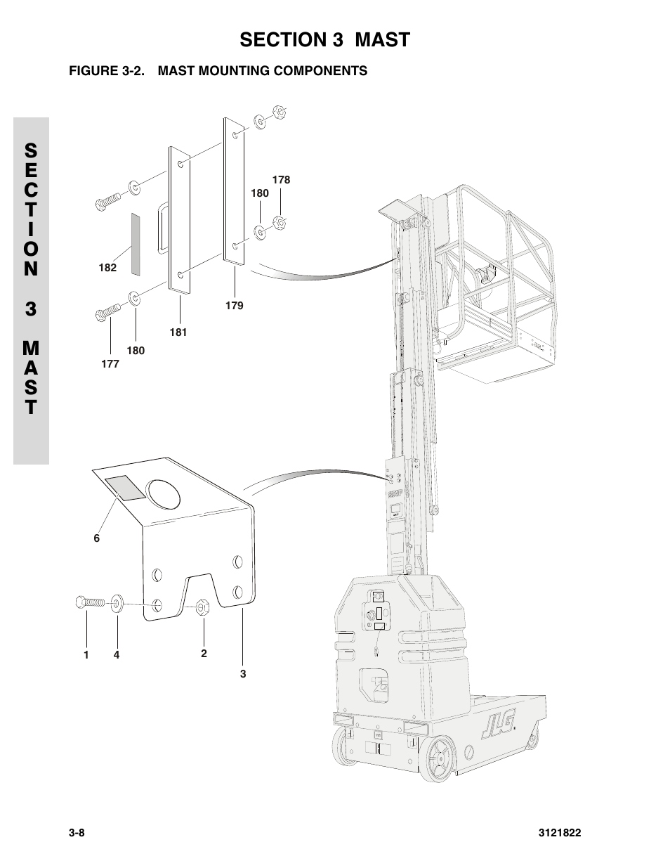 Figure 3-2. mast mounting components, Mast mounting components -8 | JLG 15VPSP (3121822) Parts Manual User Manual | Page 42 / 92