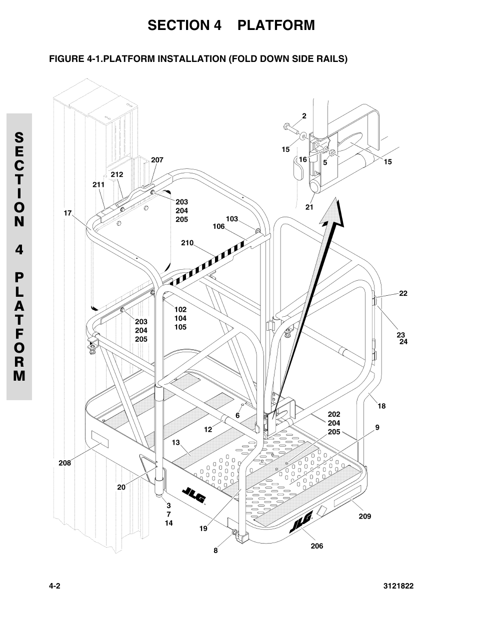 Platform installation (fold down side rails) -2 | JLG 15VPSP (3121822) Parts Manual User Manual | Page 46 / 92