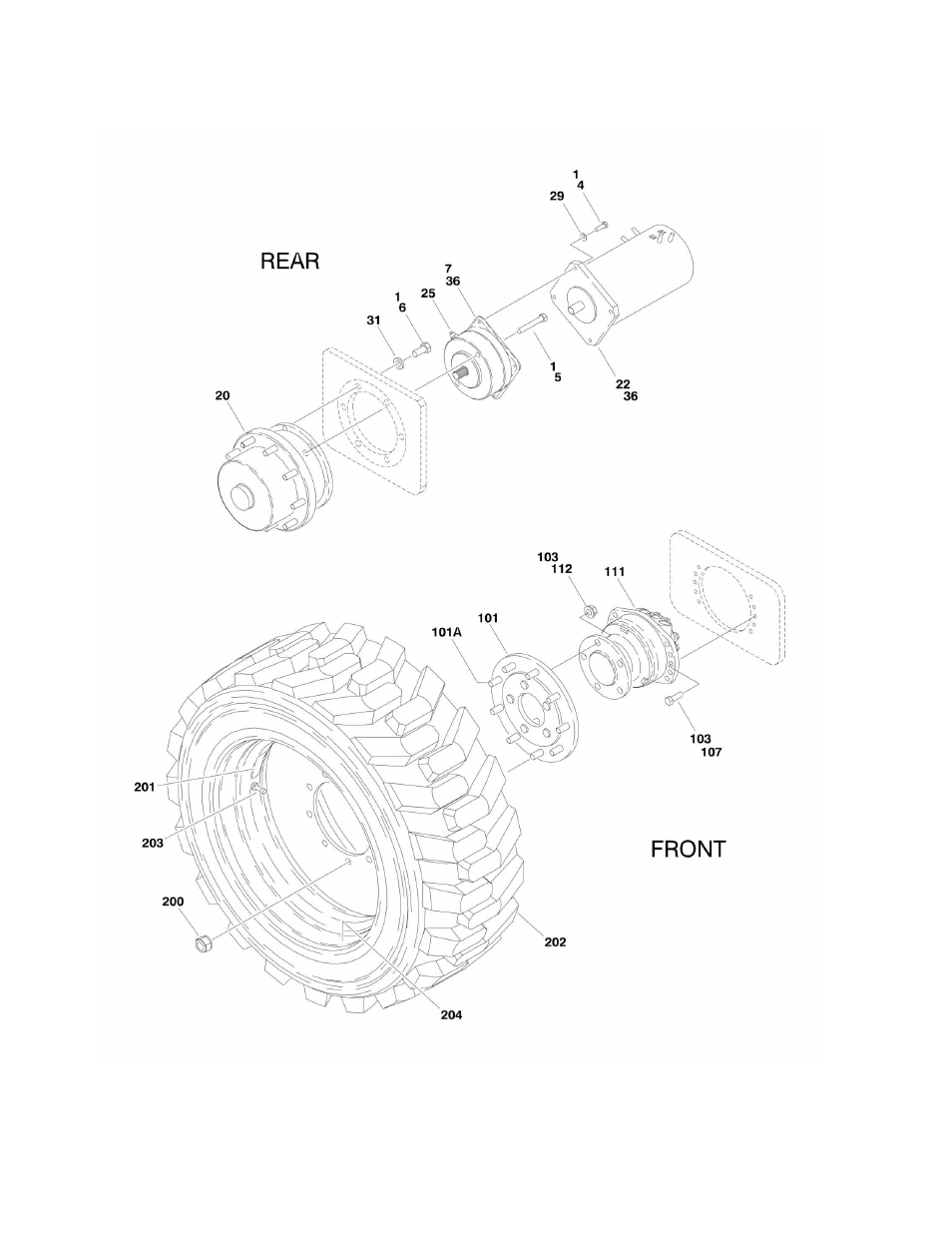 Figure 1-3. tire and wheel drive installations | JLG M600 Parts Manual User Manual | Page 18 / 250