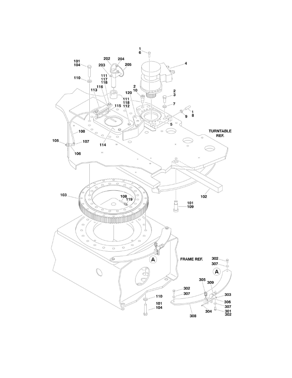 Figure 2-3. turntable and swing drive installation | JLG M600 Parts Manual User Manual | Page 50 / 250