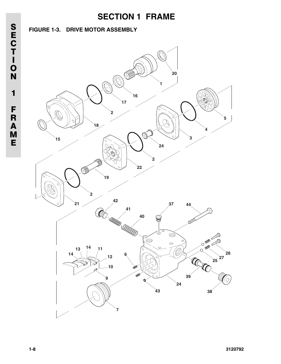 Figure 1-3. drive motor assembly, Drive motor assembly -8 | JLG 26MRT ANSI Parts Manual User Manual | Page 14 / 138