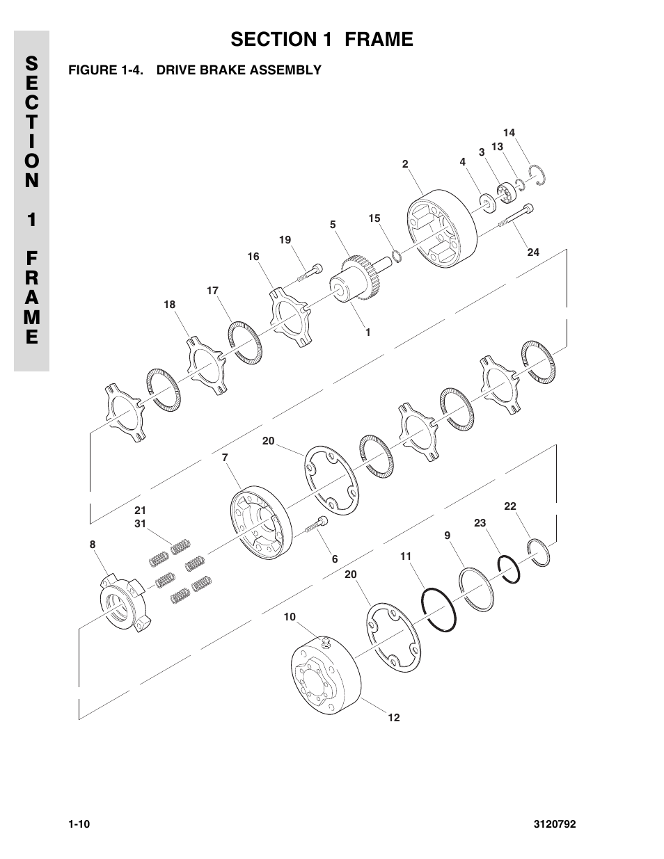 Figure 1-4. drive brake assembly, Drive brake assembly -10 | JLG 26MRT ANSI Parts Manual User Manual | Page 16 / 138