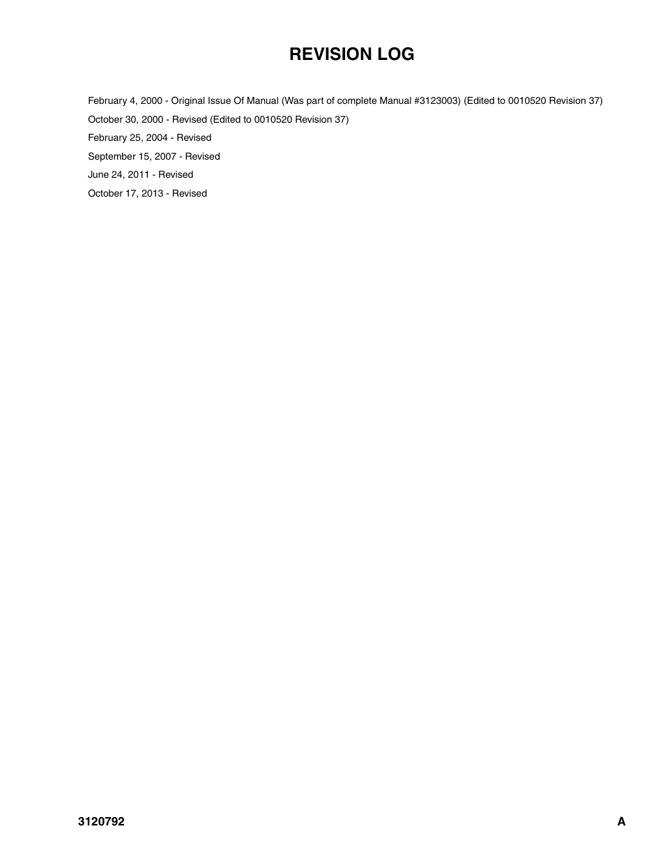 Revision log | JLG 26MRT ANSI Parts Manual User Manual | Page 3 / 138