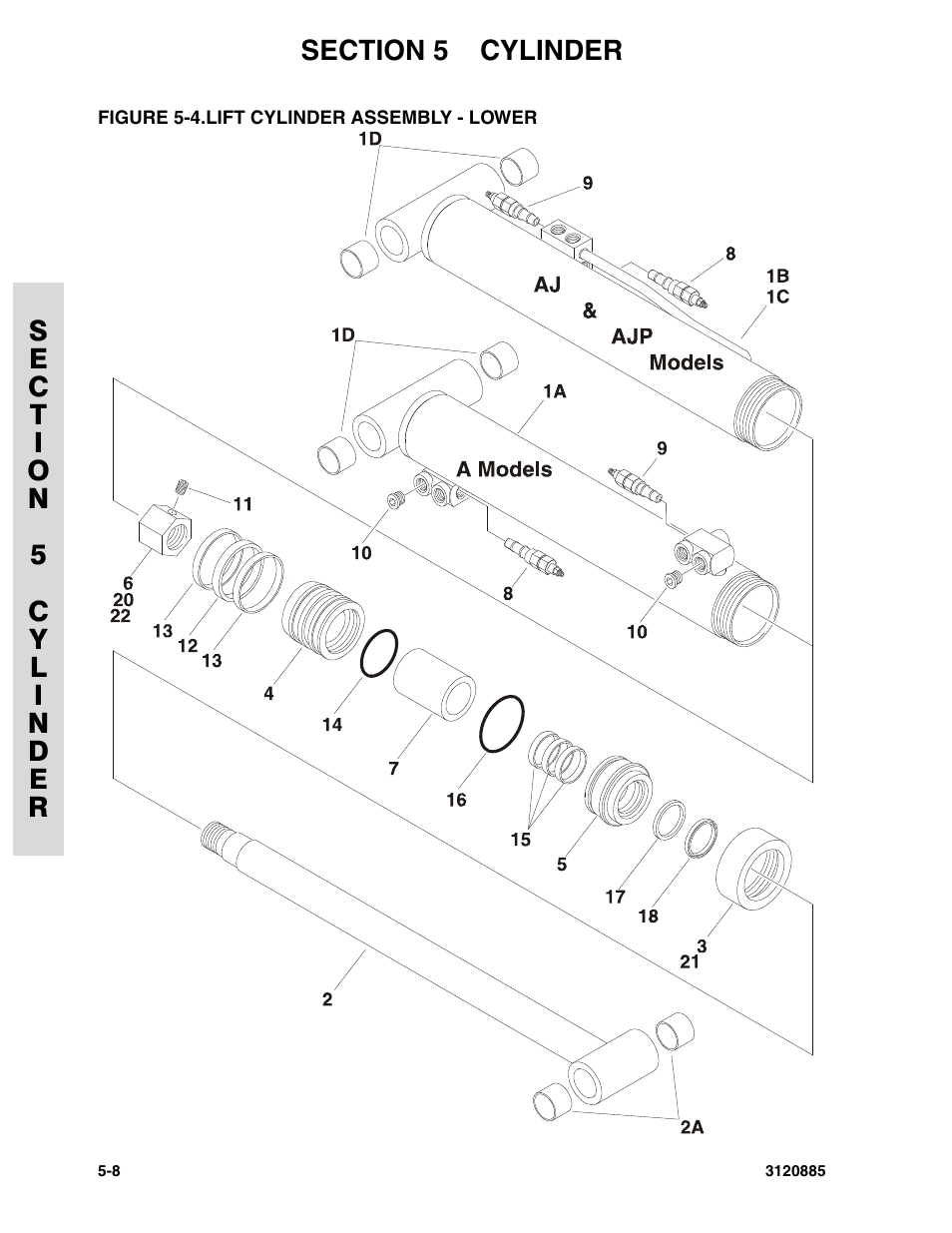 Figure 5-4. lift cylinder assembly - lower, Lift cylinder assembly - lower -8 | JLG E45A_AJ Parts Manual User Manual | Page 118 / 196