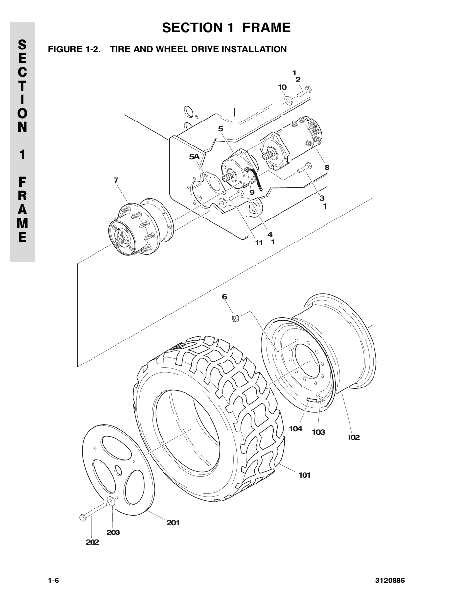 Figure 1-2. tire and wheel drive installation, Tire and wheel drive installation -6 | JLG E45A_AJ Parts Manual User Manual | Page 12 / 196