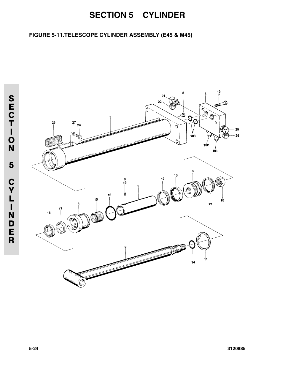 Telescope cylinder assembly (e45 & m45) -24 | JLG E45A_AJ Parts Manual User Manual | Page 134 / 196
