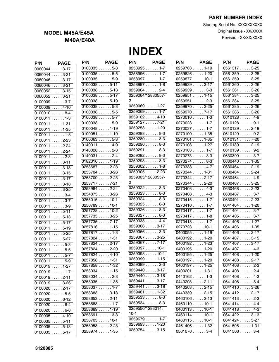 Index | JLG E45A_AJ Parts Manual User Manual | Page 185 / 196