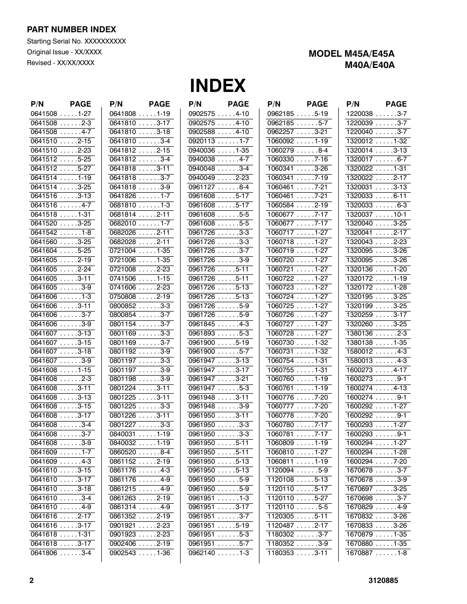 Index | JLG E45A_AJ Parts Manual User Manual | Page 186 / 196