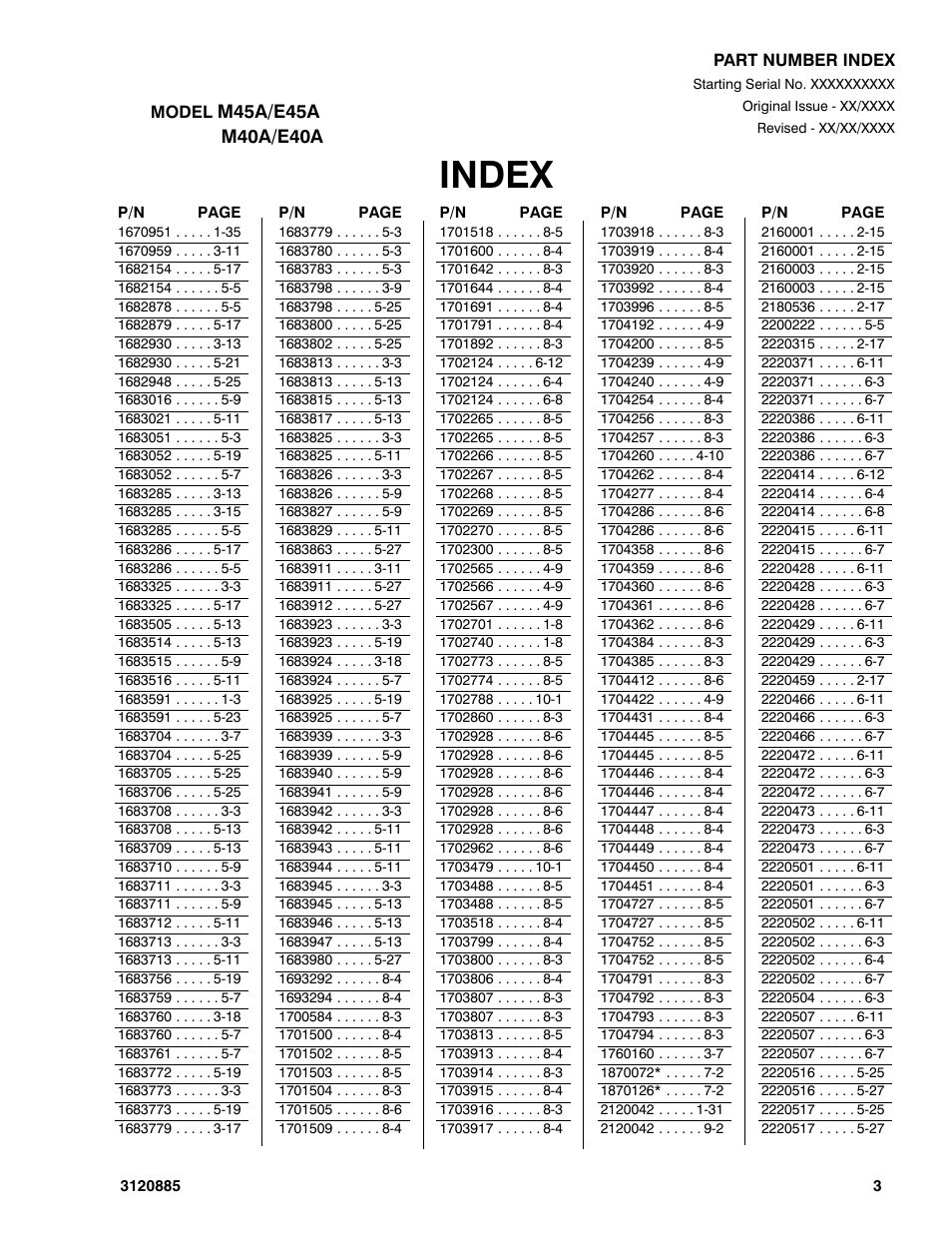 Index | JLG E45A_AJ Parts Manual User Manual | Page 187 / 196