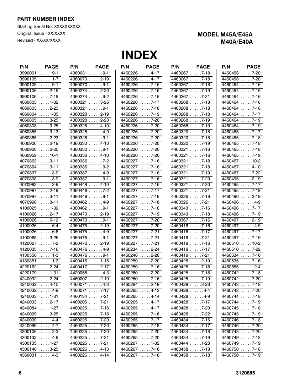 Index | JLG E45A_AJ Parts Manual User Manual | Page 190 / 196