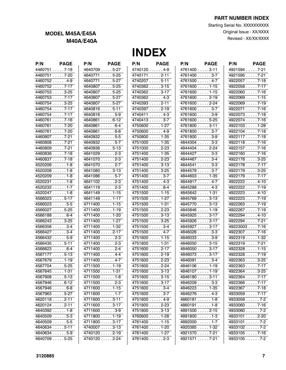 Index | JLG E45A_AJ Parts Manual User Manual | Page 191 / 196