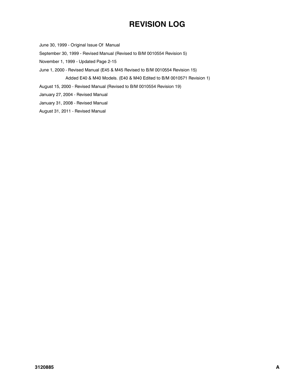 Revision log | JLG E45A_AJ Parts Manual User Manual | Page 3 / 196
