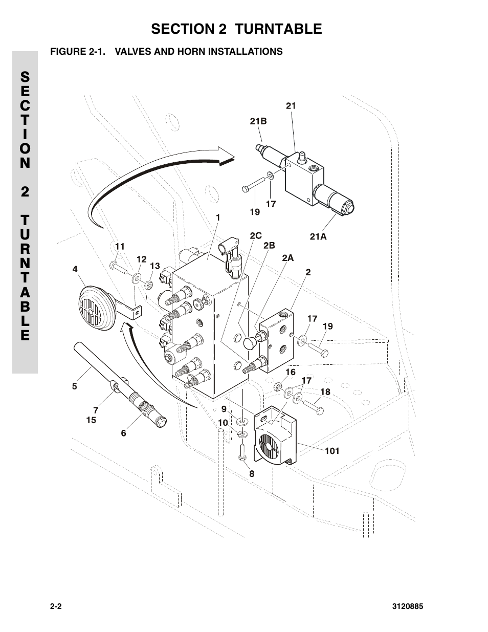 Figure 2-1. valves and horn installations, Valves and horn installations -2 | JLG E45A_AJ Parts Manual User Manual | Page 44 / 196