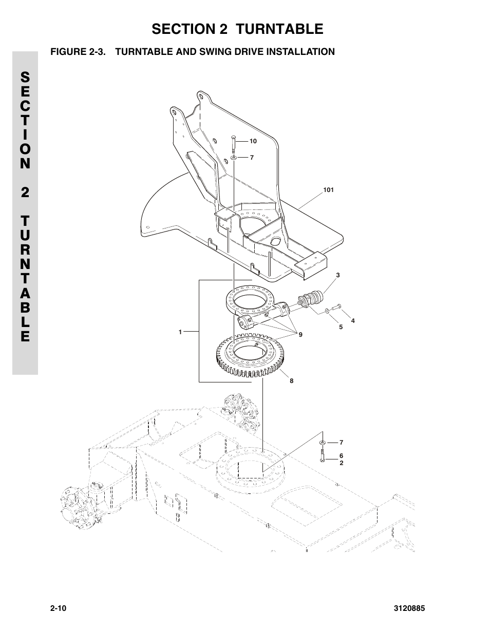 Figure 2-3. turntable and swing drive installation, Turntable and swing drive installation -10 | JLG E45A_AJ Parts Manual User Manual | Page 52 / 196