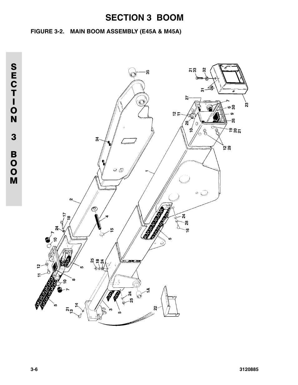 Figure 3-2. main boom assembly (e45a & m45a), Main boom assembly (e45a & m45a) -6 | JLG E45A_AJ Parts Manual User Manual | Page 72 / 196