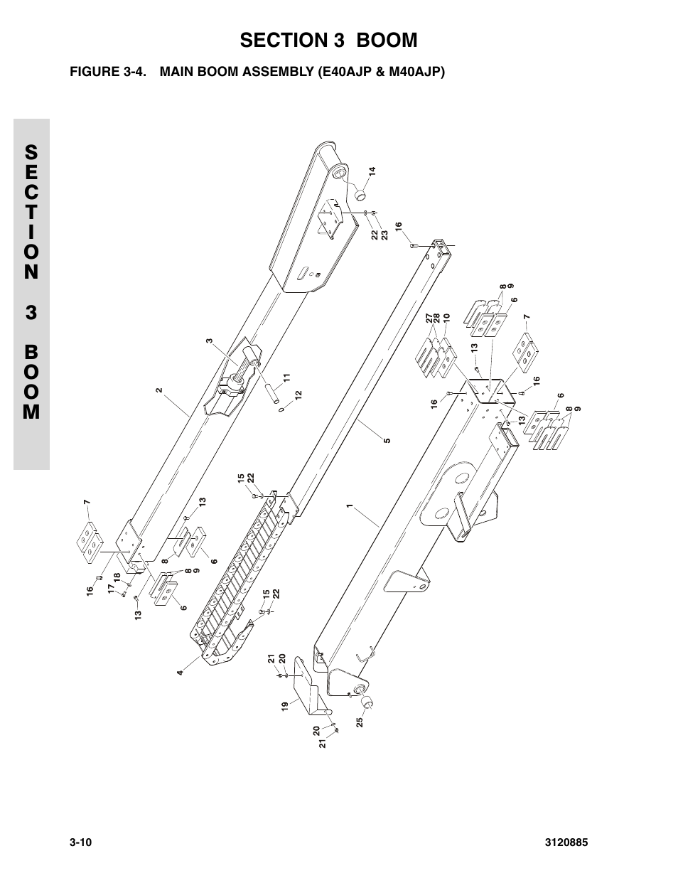 Figure 3-4. main boom assembly (e40ajp & m40ajp), Main boom assembly (e40ajp & m40ajp) -10 | JLG E45A_AJ Parts Manual User Manual | Page 76 / 196