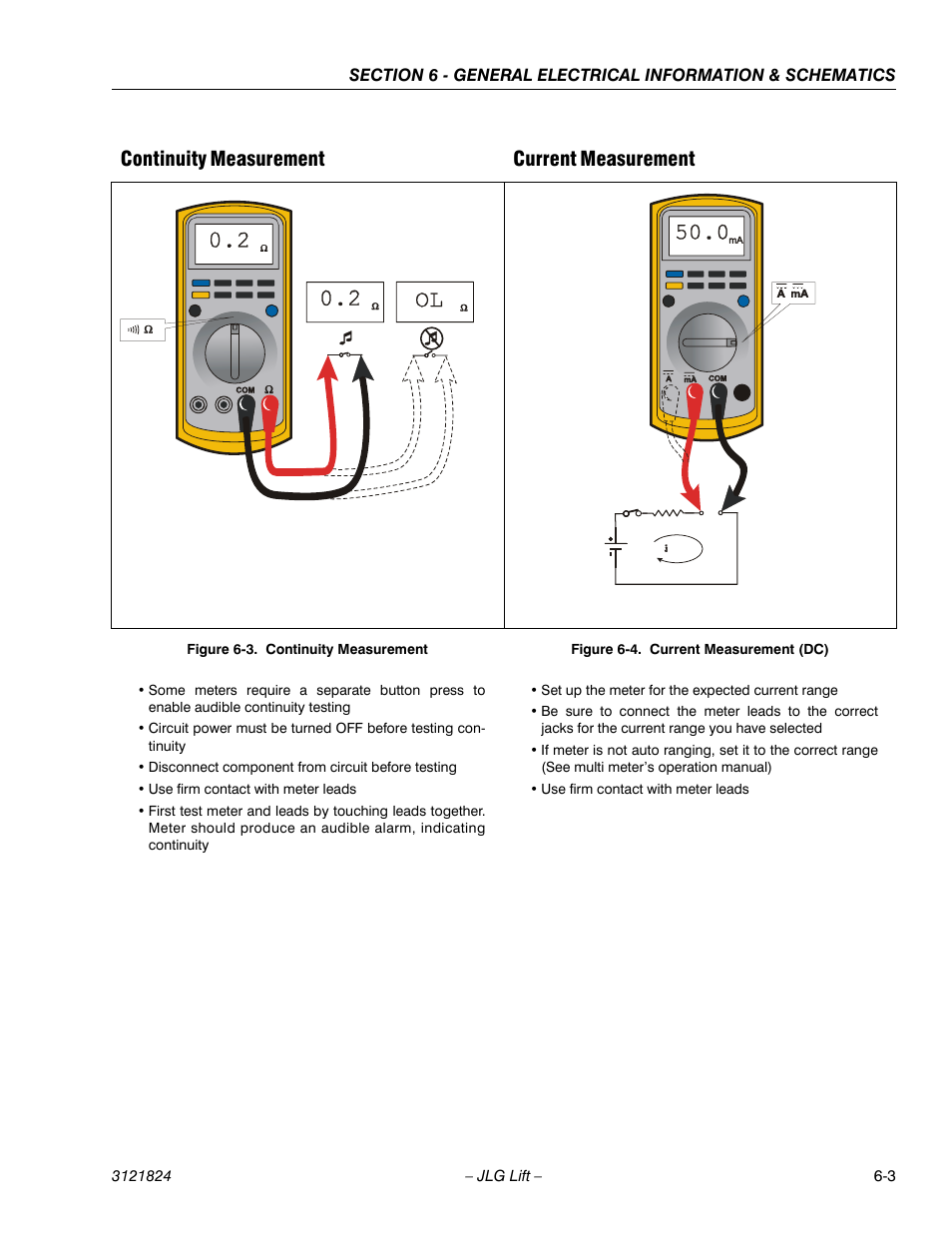 Continuity measurement -3, Current measurement (dc) -3, Continuity measurement current measurement | JLG M4069 Service Manual User Manual | Page 125 / 152