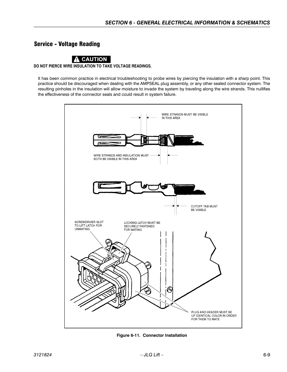 Service - voltage reading, Connector installation -9 | JLG M4069 Service Manual User Manual | Page 131 / 152