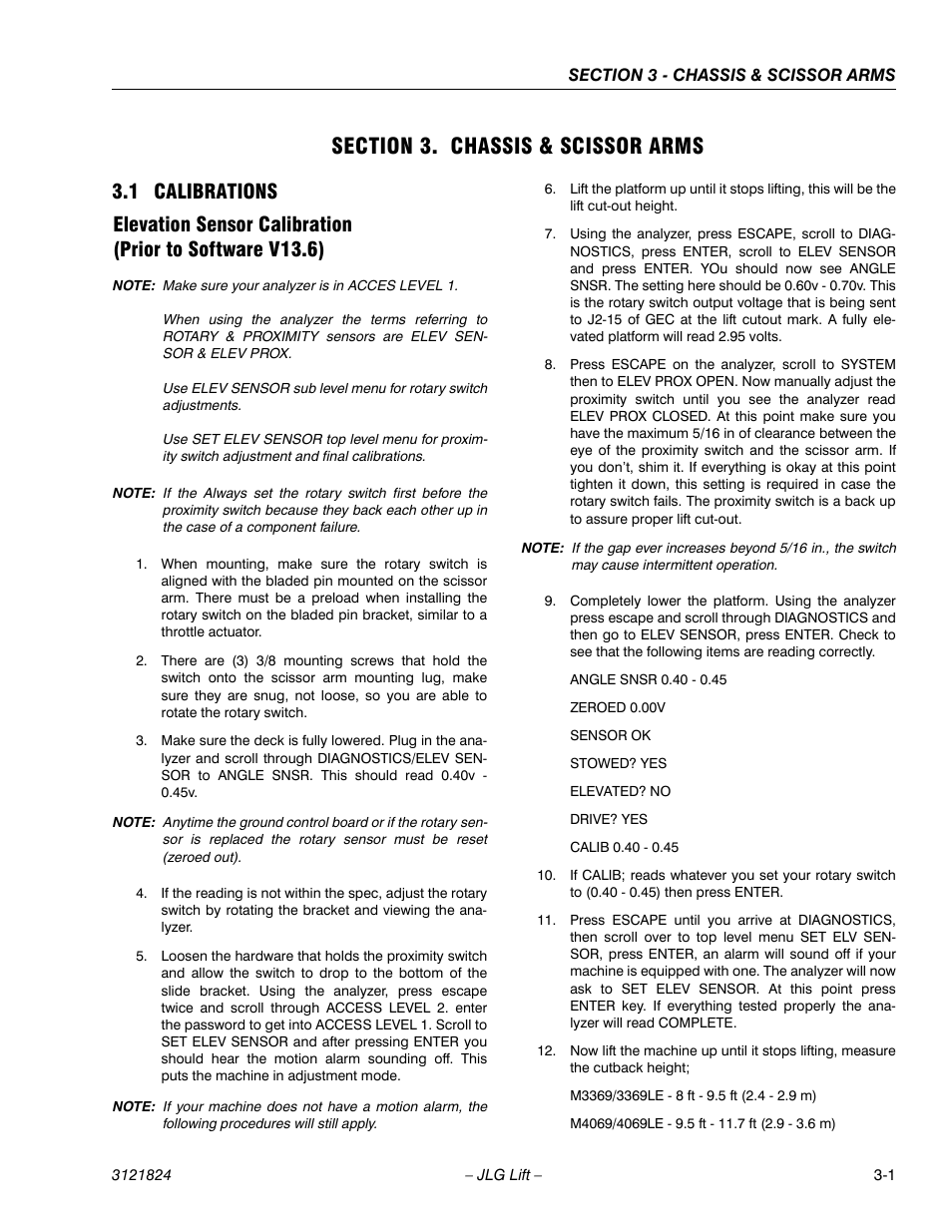 Section 3. chassis & scissor arms, 1 calibrations, Section 3 - chassis & scissor arms | Calibrations -1 | JLG M4069 Service Manual User Manual | Page 29 / 152