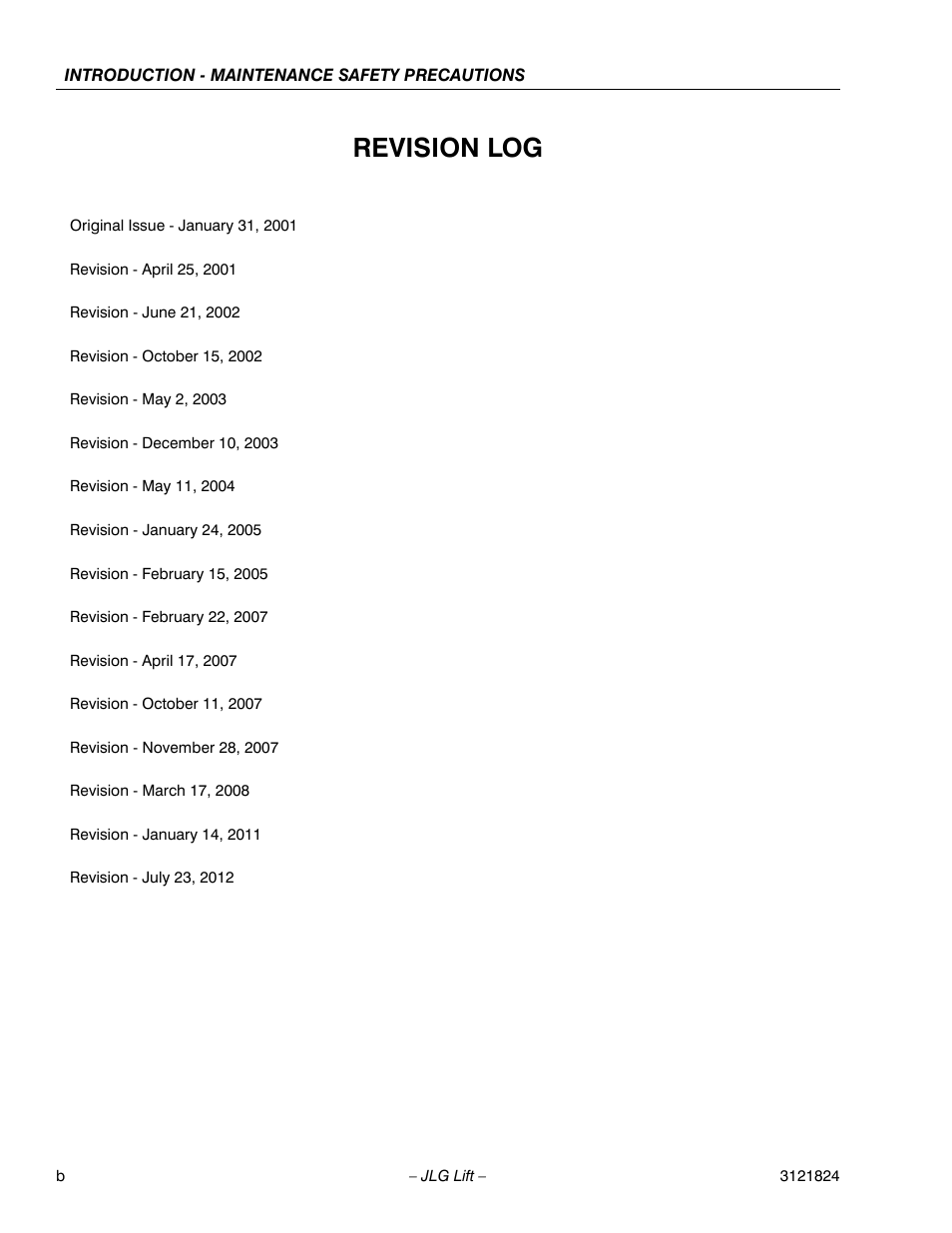 Revision log | JLG M4069 Service Manual User Manual | Page 4 / 152