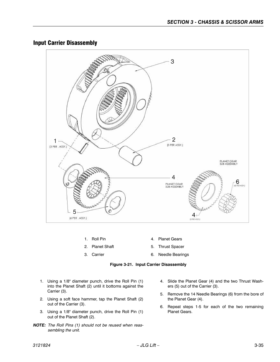 Input carrier disassembly, Input carrier disassembly -35 | JLG M4069 Service Manual User Manual | Page 63 / 152