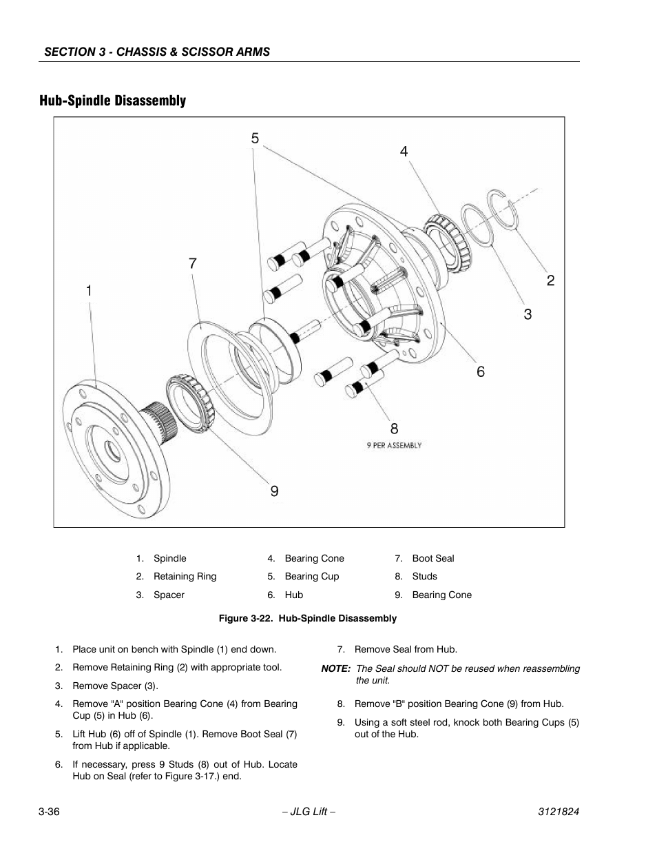 Hub-spindle disassembly, Hub-spindle disassembly -36 | JLG M4069 Service Manual User Manual | Page 64 / 152
