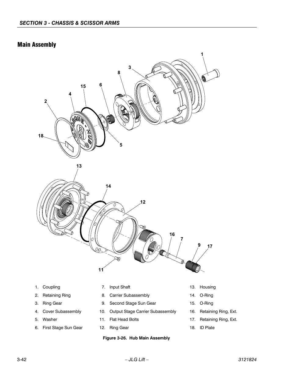 Main assembly, Hub main assembly -42 | JLG M4069 Service Manual User Manual | Page 70 / 152