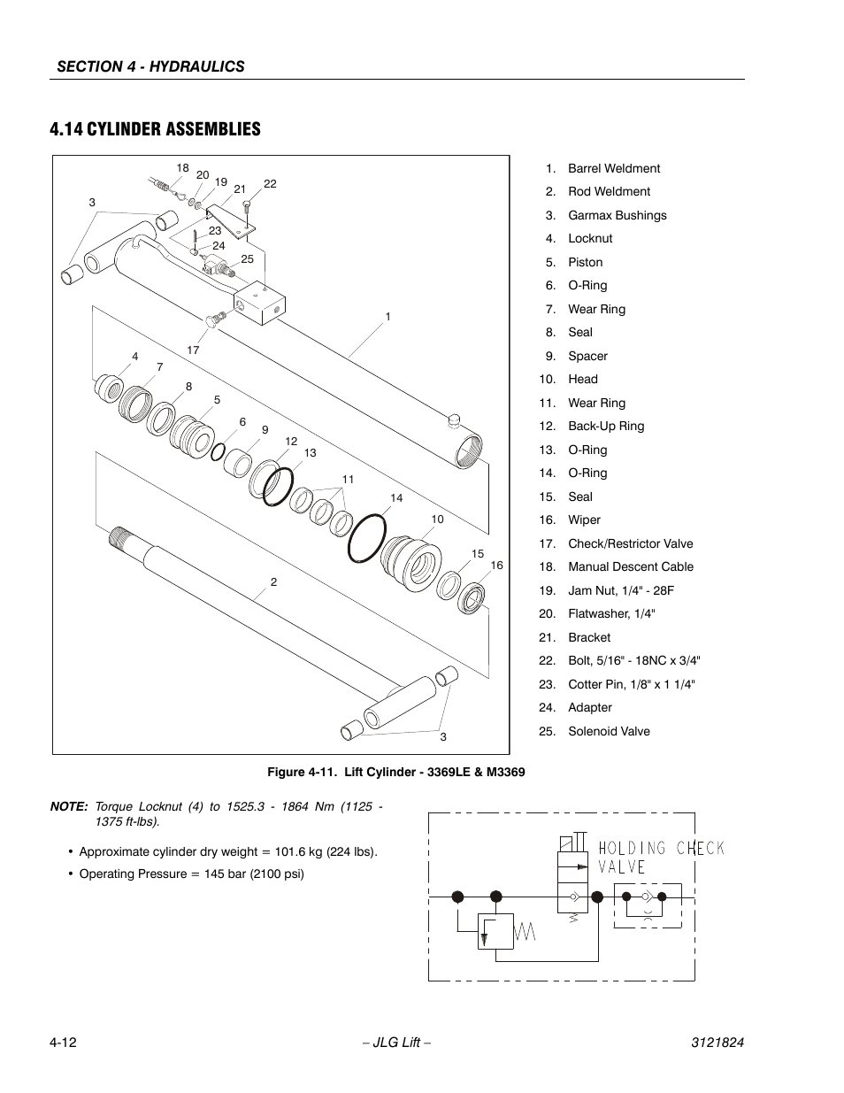 14 cylinder assemblies, Cylinder assemblies -12, Lift cylinder - 3369le & m3369 -12 | JLG M4069 Service Manual User Manual | Page 84 / 152