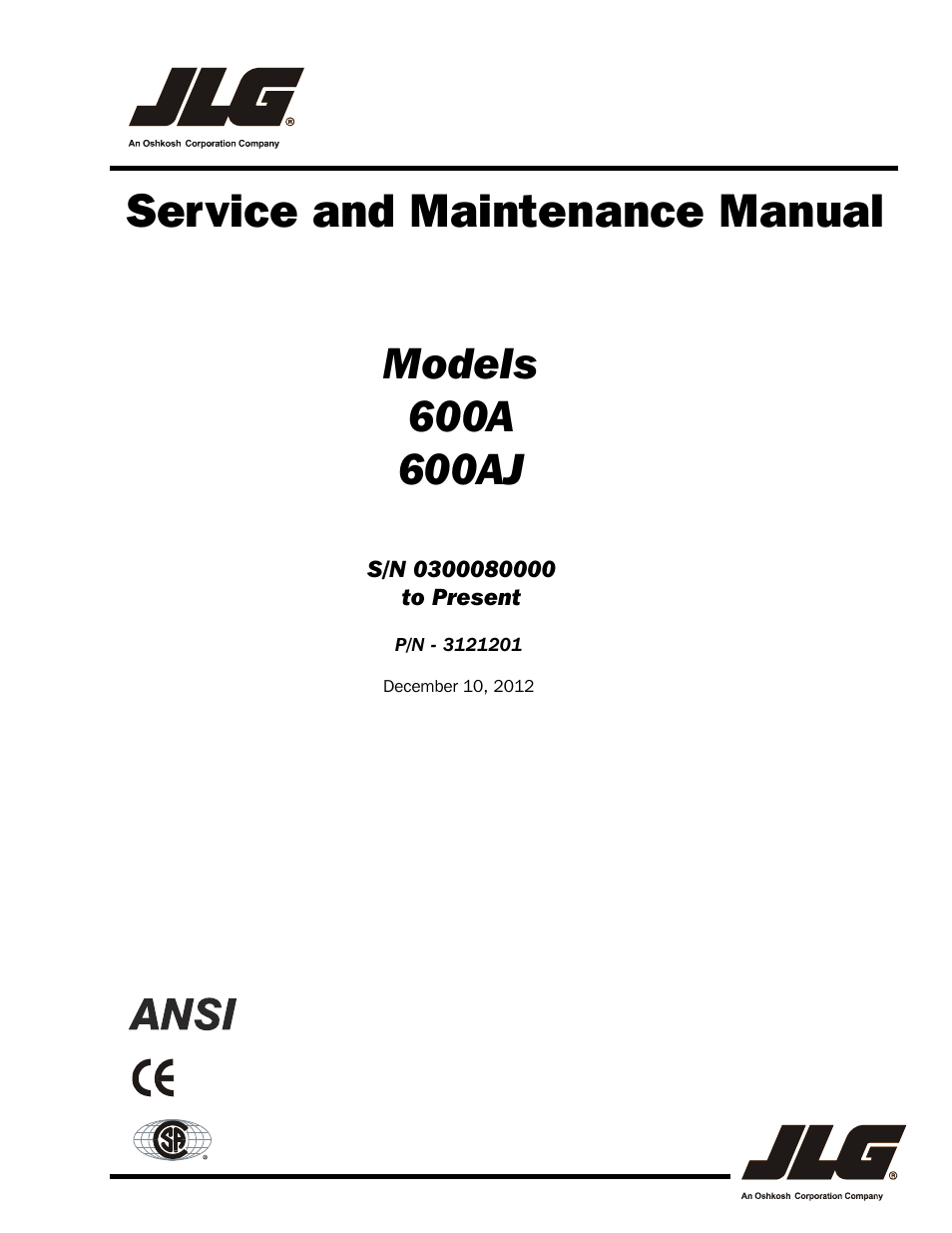 JLG 600A_AJ Service Manual User Manual | 342 pages