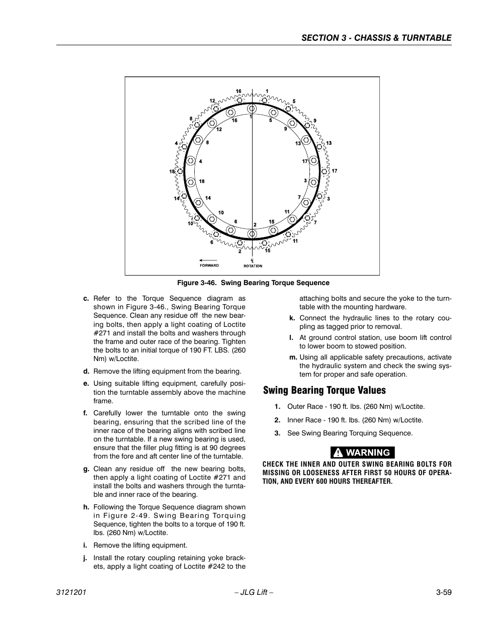 Swing bearing torque values, Swing bearing torque values -59, Swing bearing torque sequence -59 | JLG 600A_AJ Service Manual User Manual | Page 109 / 342