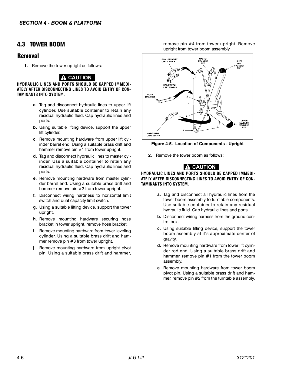 3 tower boom, Removal, Tower boom -6 | Removal -6, Location of components - upright -6, 3 tower boom removal | JLG 600A_AJ Service Manual User Manual | Page 182 / 342