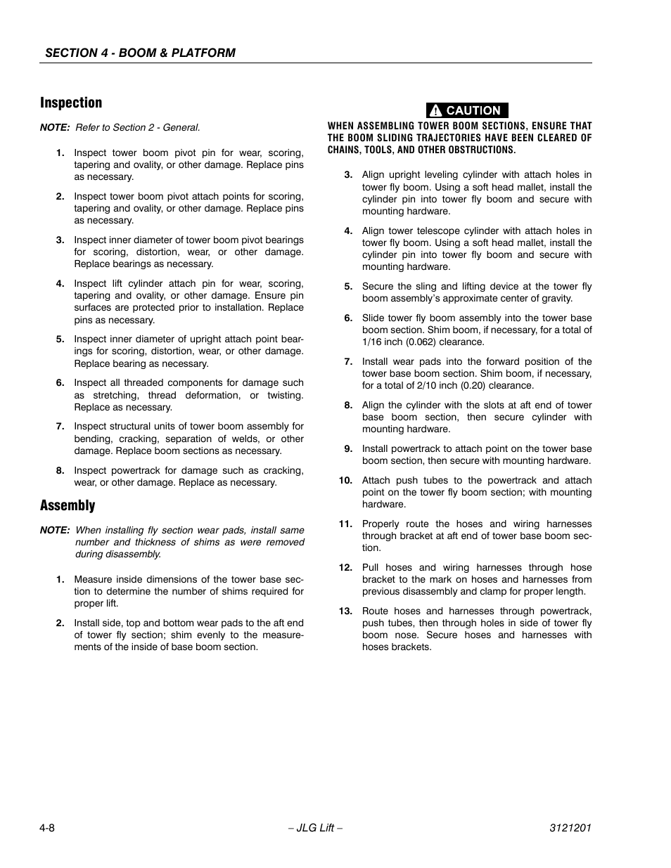 Inspection, Assembly, Inspection -8 assembly -8 | JLG 600A_AJ Service Manual User Manual | Page 184 / 342