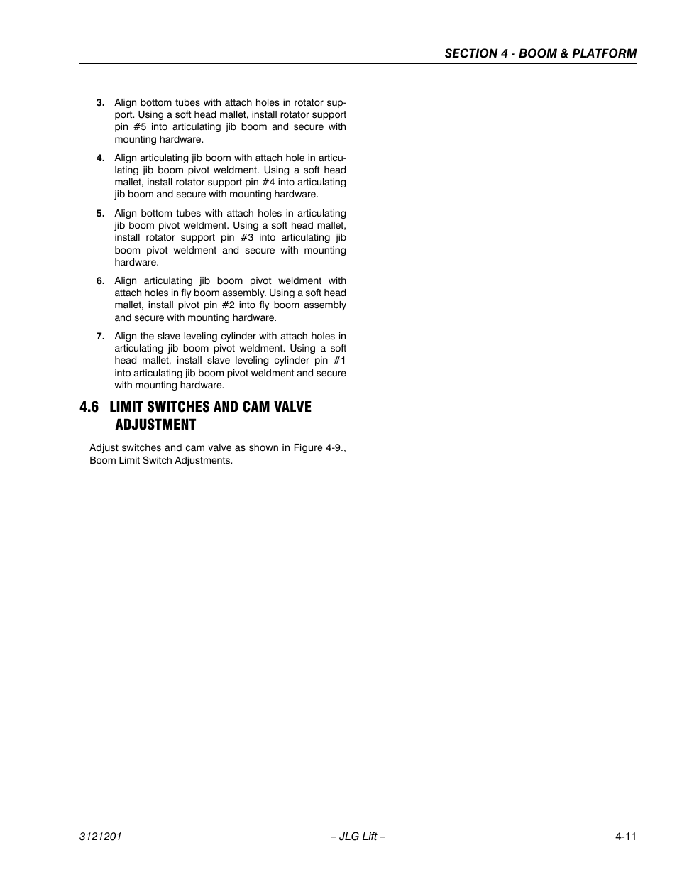 6 limit switches and cam valve adjustment, Limit switches and cam valve adjustment -11 | JLG 600A_AJ Service Manual User Manual | Page 187 / 342