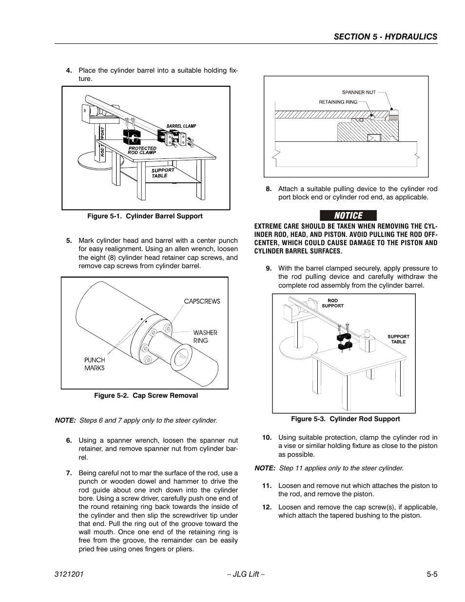 Cylinder barrel support -5, Cap screw removal -5, Cylinder rod support -5 | JLG 600A_AJ Service Manual User Manual | Page 215 / 342