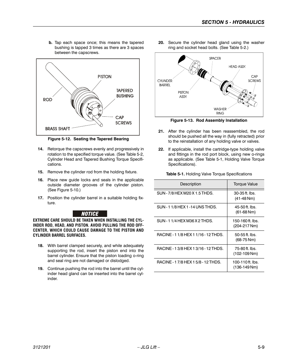 Seating the tapered bearing -9, Rod assembly installation -9, Holding valve torque specifications -9 | JLG 600A_AJ Service Manual User Manual | Page 219 / 342