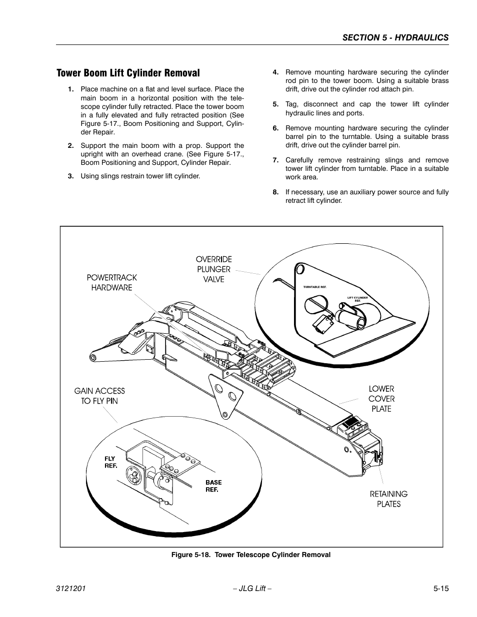 Tower boom lift cylinder removal, Tower boom lift cylinder removal -15, Tower telescope cylinder removal -15 | JLG 600A_AJ Service Manual User Manual | Page 225 / 342