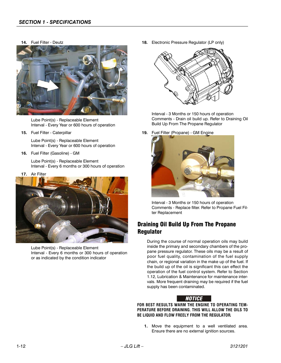 Draining oil build up from the propane regulator | JLG 600A_AJ Service Manual User Manual | Page 28 / 342