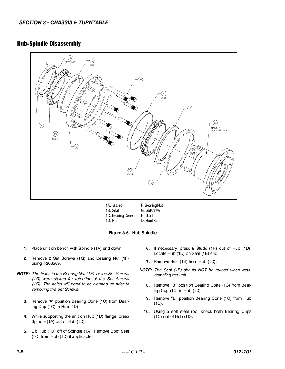 Hub-spindle disassembly, Hub-spindle disassembly -8, Hub spindle -8 | JLG 600A_AJ Service Manual User Manual | Page 58 / 342