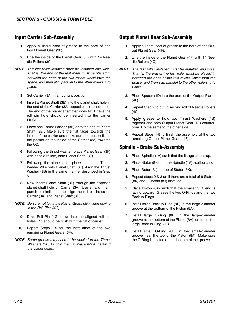 Input carrier sub-assembly, Output planet gear sub-assembly, Spindle - brake sub-assembly | JLG 600A_AJ Service Manual User Manual | Page 62 / 342