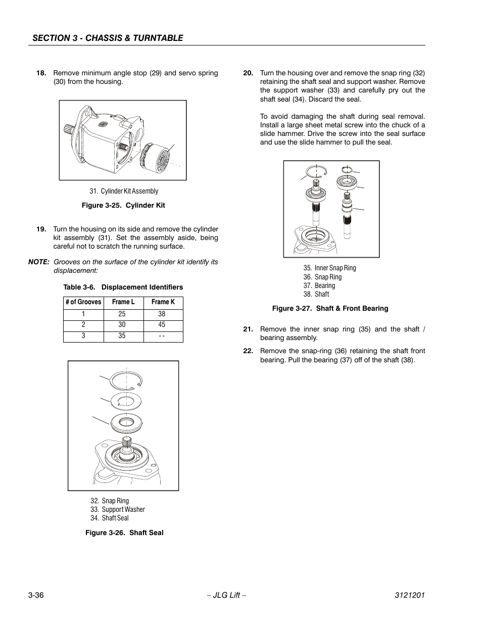 Cylinder kit -36, Shaft seal -36, Shaft & front bearing -36 | Displacement identifiers -36 | JLG 600A_AJ Service Manual User Manual | Page 86 / 342