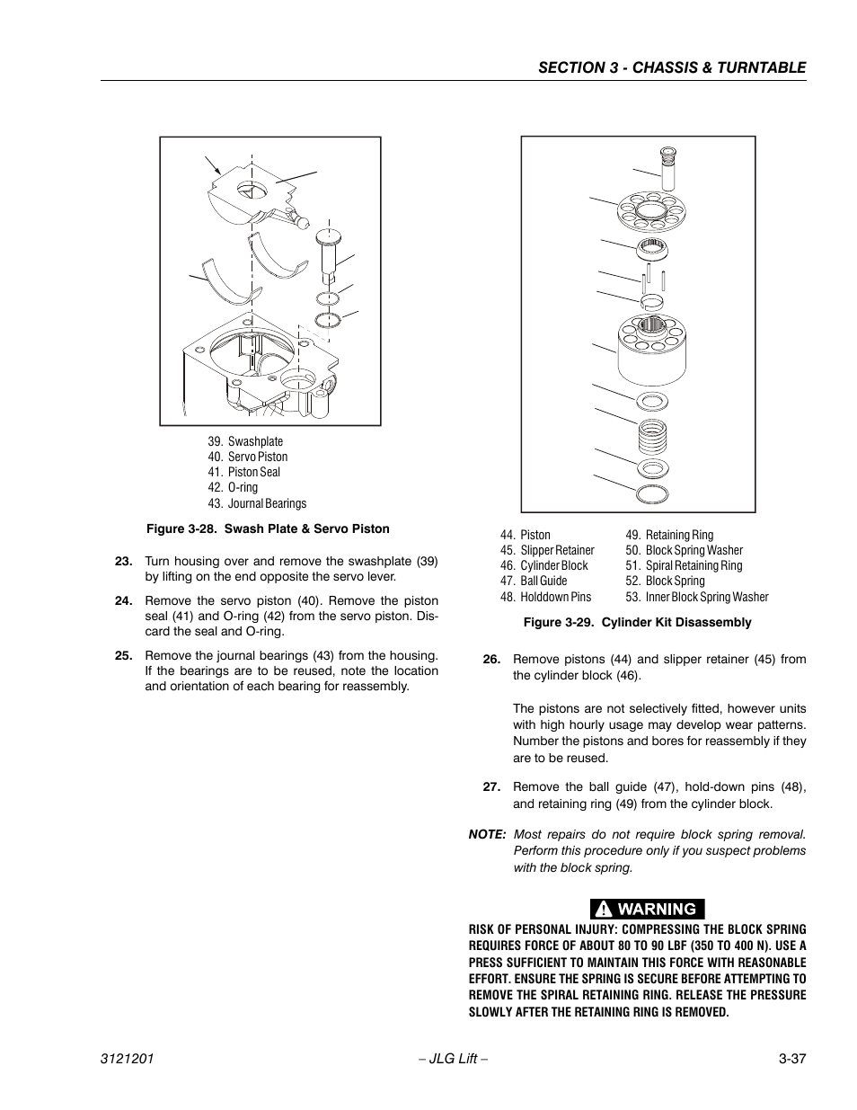 Swash plate & servo piston -37, Cylinder kit disassembly -37 | JLG 600A_AJ Service Manual User Manual | Page 87 / 342